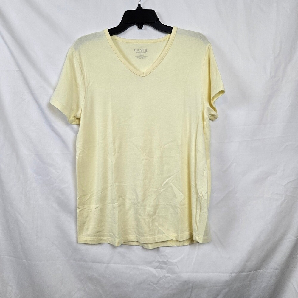 Orvis Perfect Tee Womens Yellow Classic Fit V-Neck Short Sleeve Large Minimalist
